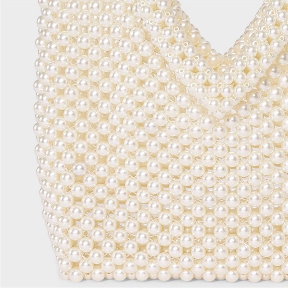 Simulated Pearl Heart Beaded Mini Tote Handbag A New Day Cream Valentine - Picture 4 of 4